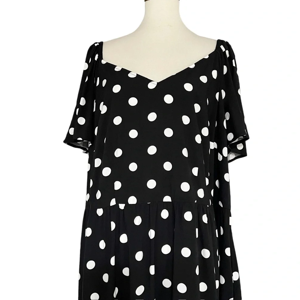 Ava &‎ Viv Women's Black & White Polka Flutter Short Sleeve Midi Dress 3x
